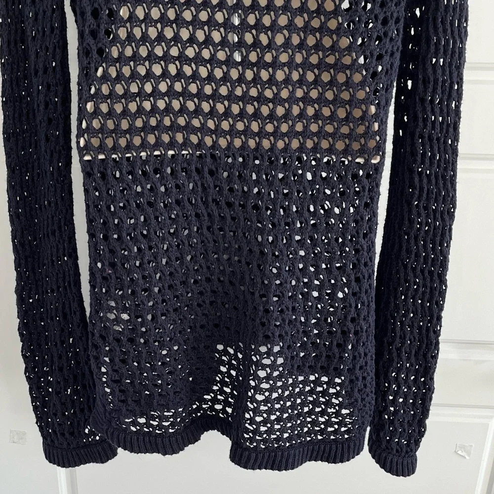 Michael Kors Cotton Navy Deep V Neck Open Knit Crochet Tunic Cover Up Dress XL